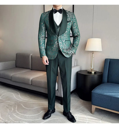 3-Piece High-Density Jacquard Men's Wedding Suit