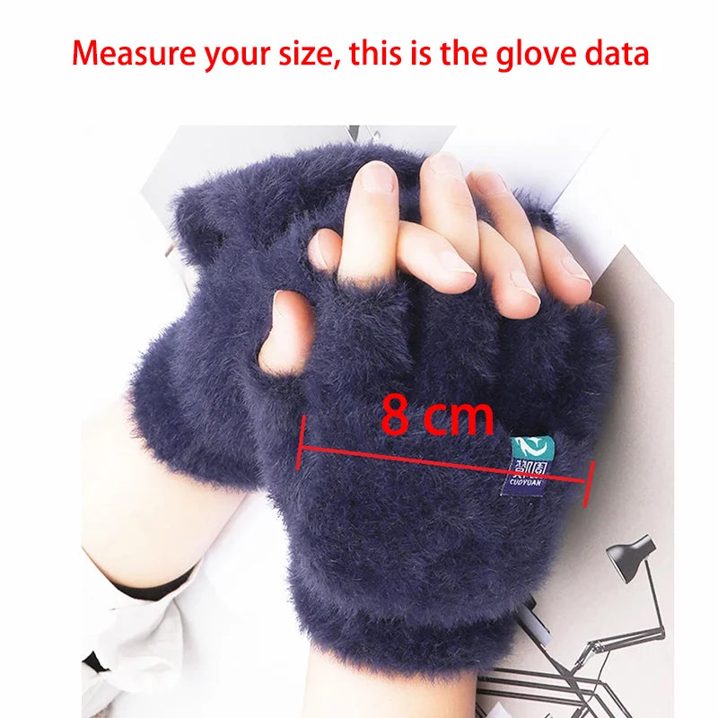 Women's Plush Fingerless Flip Gloves - Thick