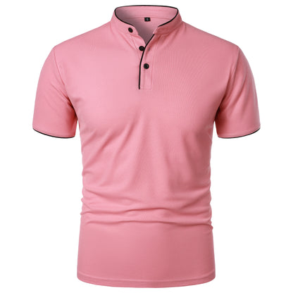 Men's solid color short-sleeved stand Neck T-shirt