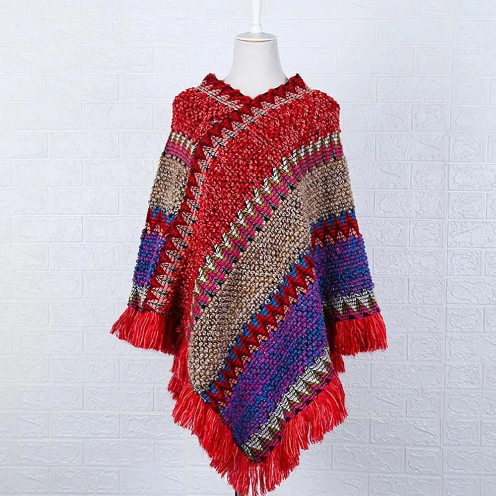 Winter Warm Mongolian Poncho with Tassels for Women