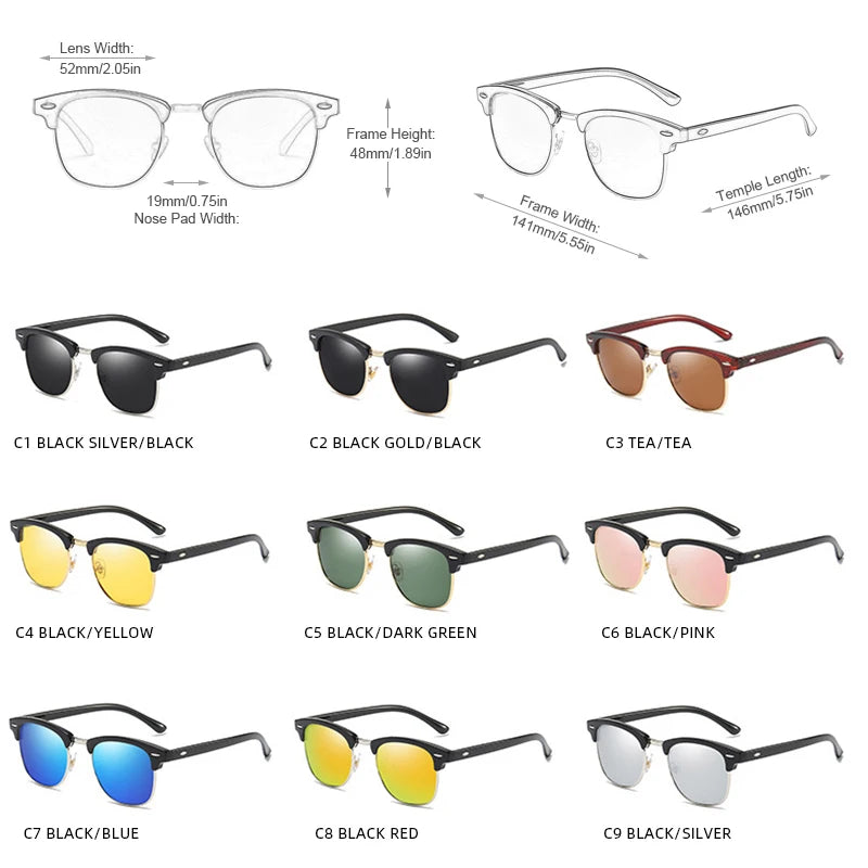 Quadratische polarisierte Unisex-Sonnenbrille im Retro-Stil