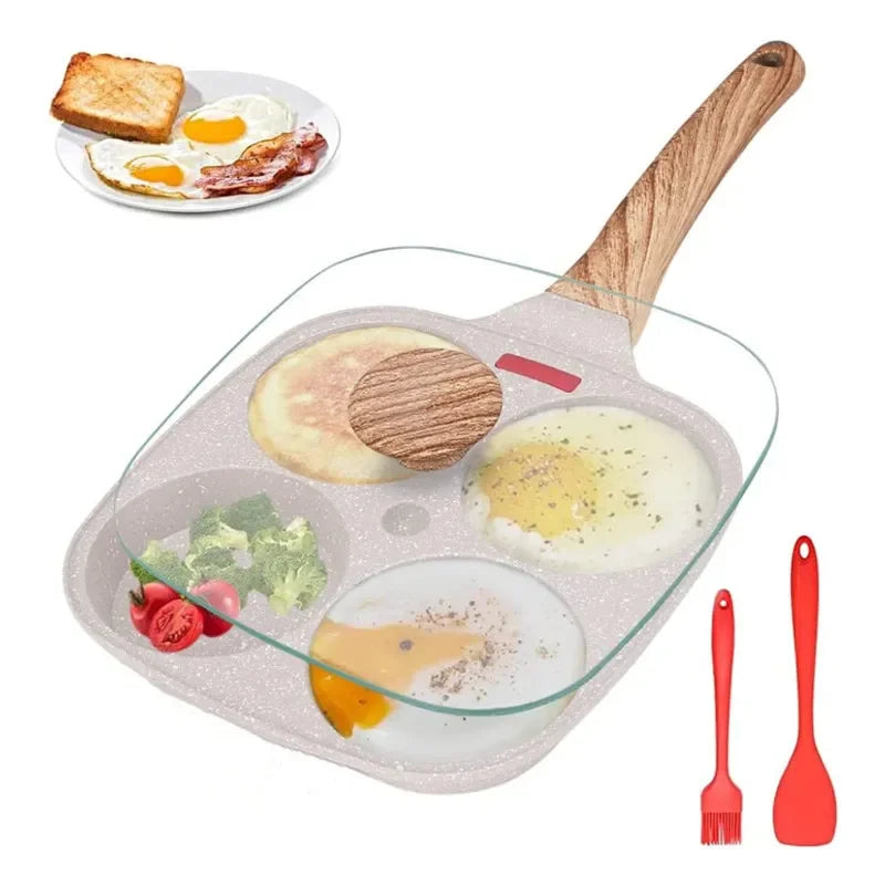Omelettpfanne mit 4 Löchern und Deckel – vielseitiger Frühstückszubereiter
