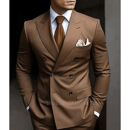 Slim Fit Brown 2-Piece Wedding Suit for Men