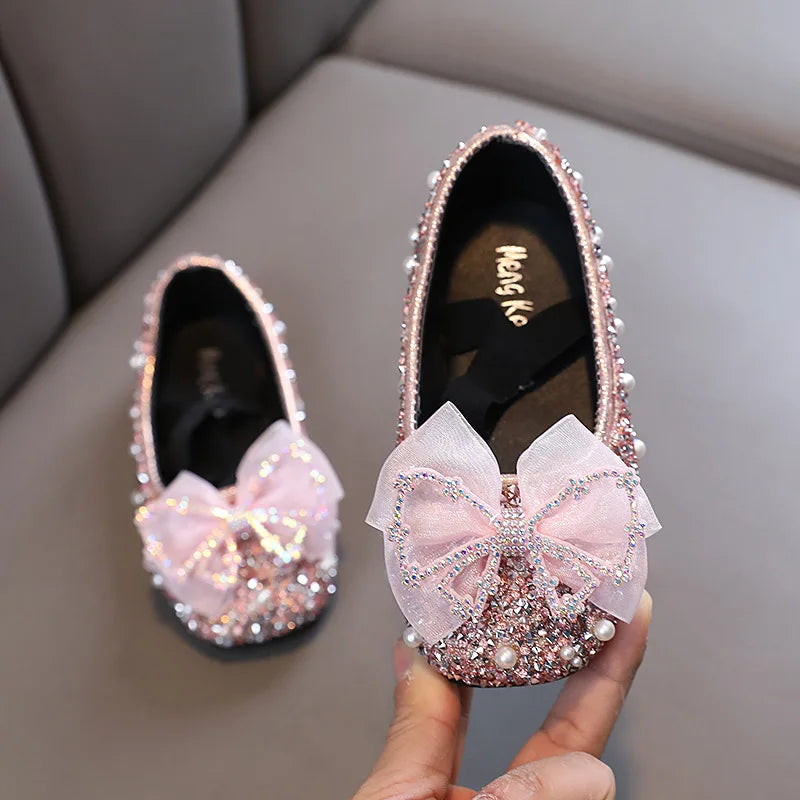 Chaussures de princesse à paillettes et nœud en dentelle pour filles