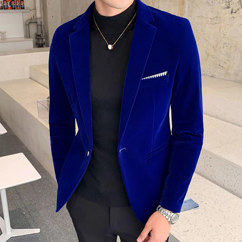 Spring Velvet Men's Wedding Blazer - Fashion Casual Suit