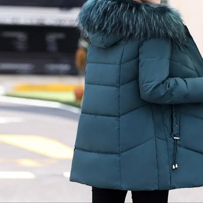 Manteau d'hiver mi-long à col en fourrure pour femme, coupe classique 