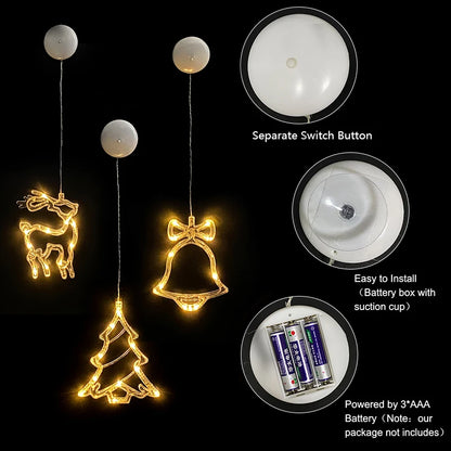 LED Snowflake Santa Deer Window Ornament