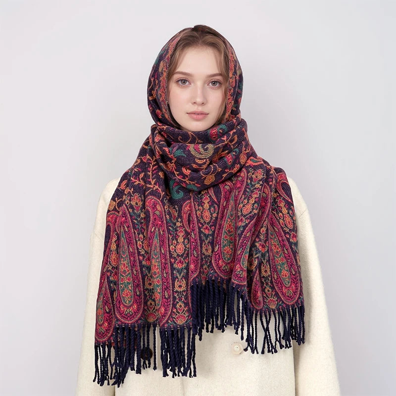 Winter Warm Cashmere Scarf- Embroidered Pashmina Wrap