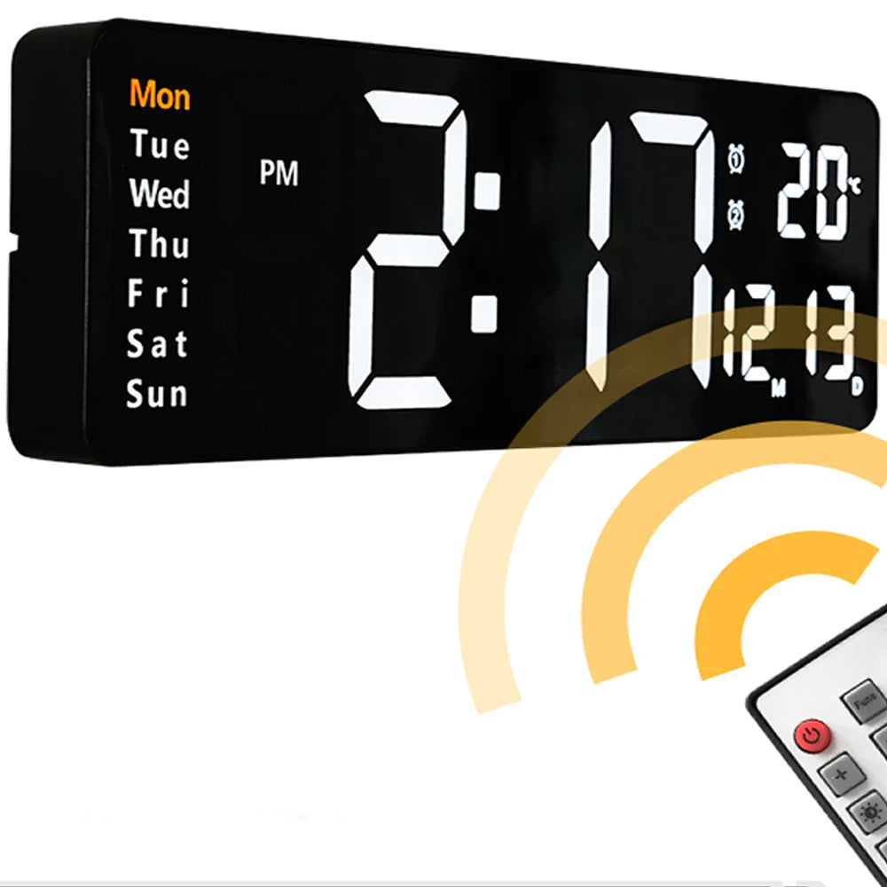 Large Digital LED Wall Clock with Dual Alarms & Temperature Display