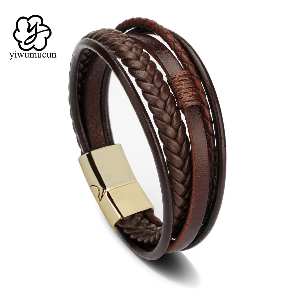 Bracelets en cuir et acier inoxydable pour hommes