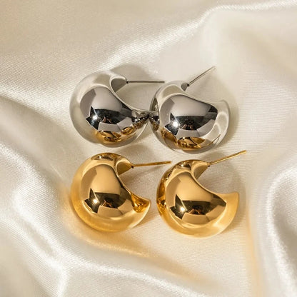 Vintage Chunky Dome Drop Earrings - Women Gold Plated Stainless Steel Thick Teardrop Earring