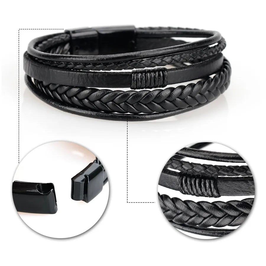 Bracelets en cuir et acier inoxydable pour hommes