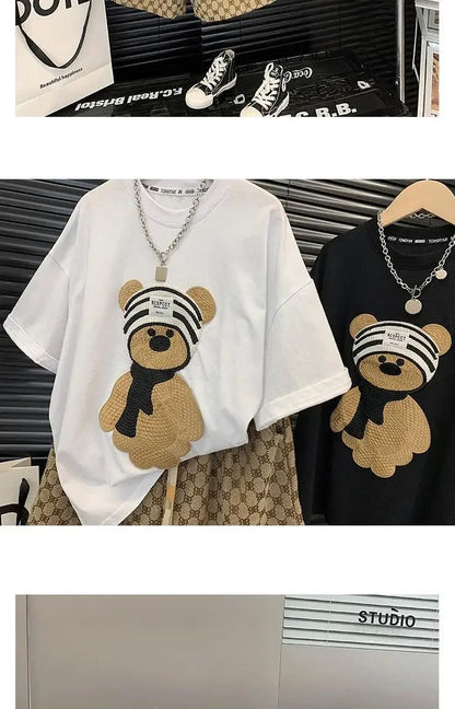 Baby Boy Cotton Embroidered Top with Brown Drawstring Pants