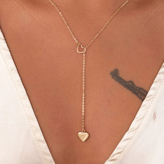 Simple Gold Y-Shaped Heart Pendant Necklace for Women
