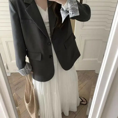 Blazer patchwork en dentelle à manches longues pour femme