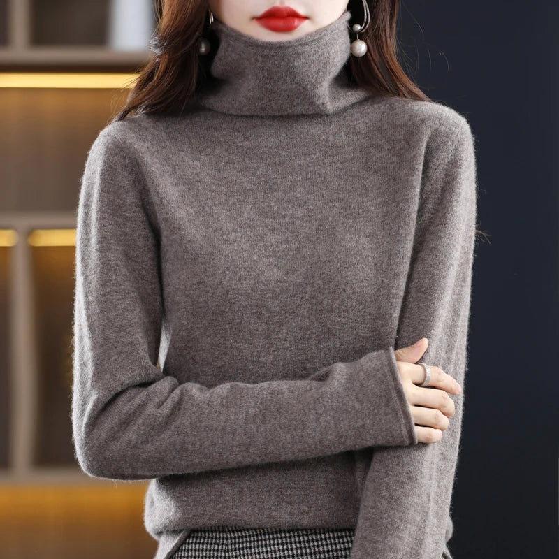 100% Wool Turtleneck Pullover: High-End Loose Fit