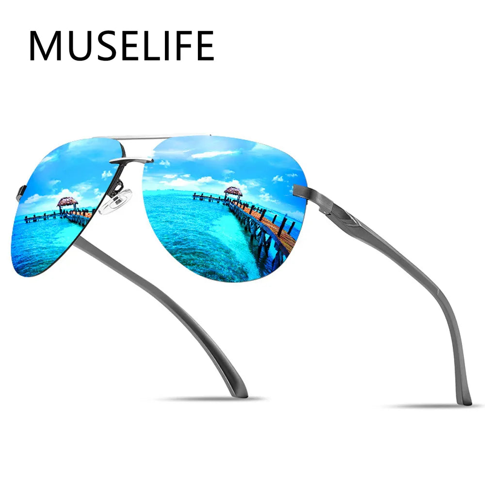 Lunettes de soleil polarisées pour hommes, monture métallique, conduite