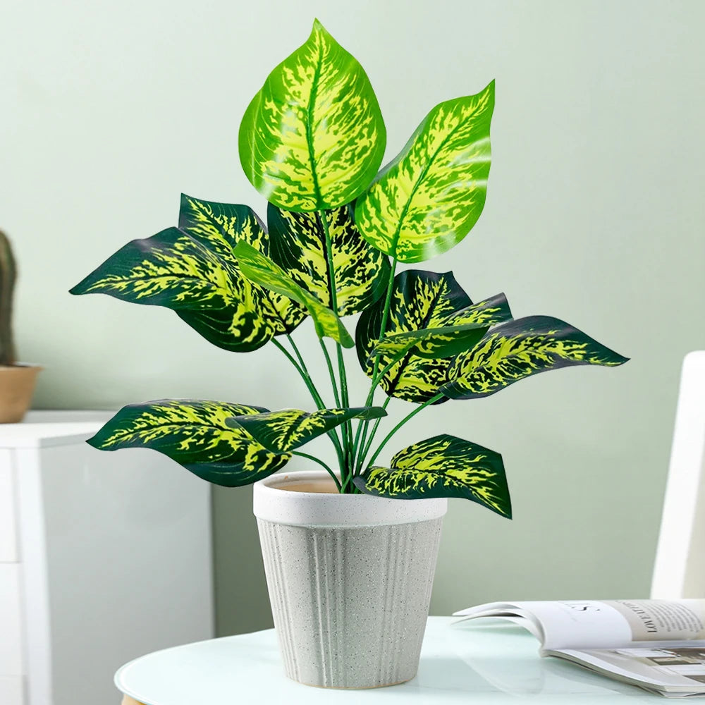 Branche artificielle de Monstera de 43 cm avec 12 feuilles de palmier tropicales