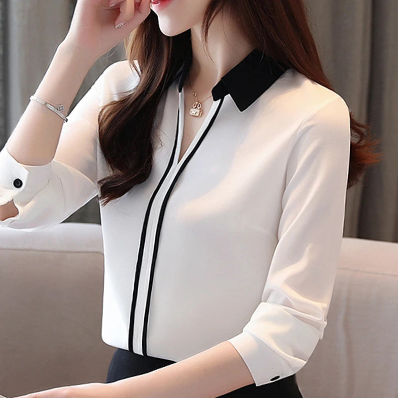 Women's Office Chiffon Blouse with Turn-Down Collar