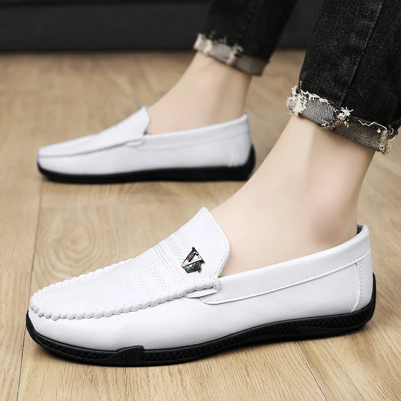 Mocassins décontractés en cuir blanc pour hommes