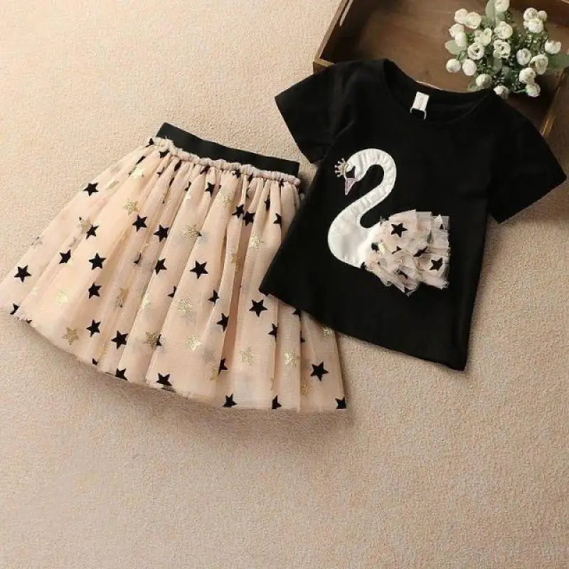 Cotton Swan T-Shirt & Sequin Skirt Set
