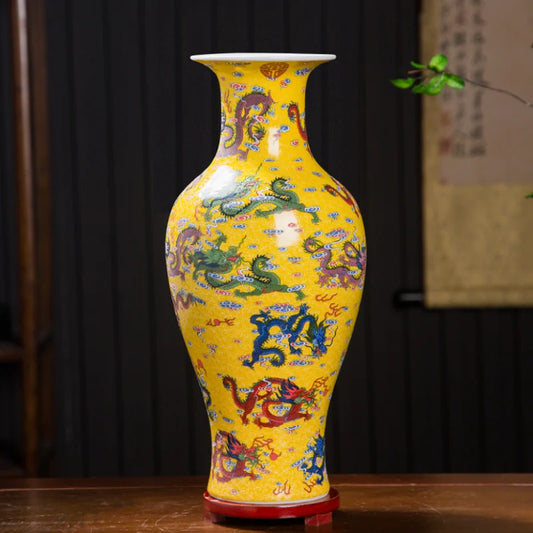 Jingdezhen – vase lumineux en céramique à neuf dragons