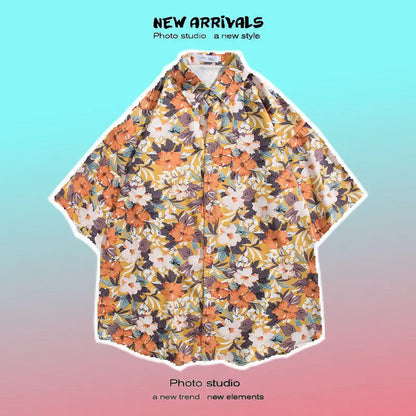 Chemise hawaïenne ample à imprimé dessin animé - Hauts à manches courtes