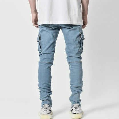 Multi-Pocket Solid Color Cargo Jeans