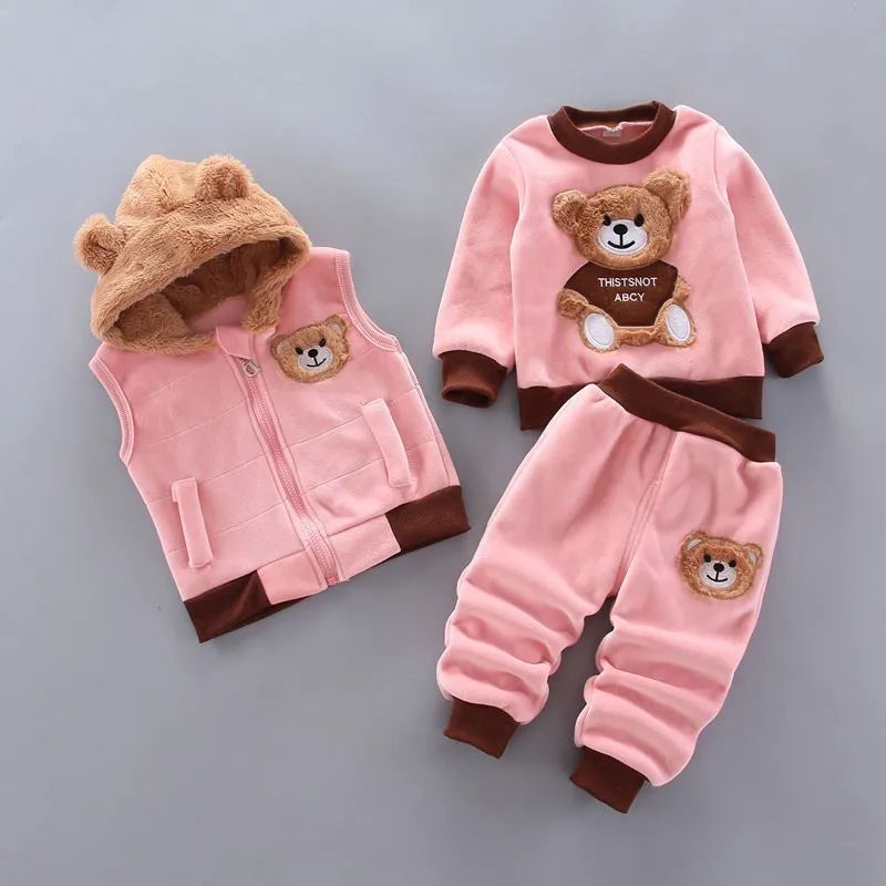 3-teiliges Winter-Set aus Cartoon-Fleece für Babys