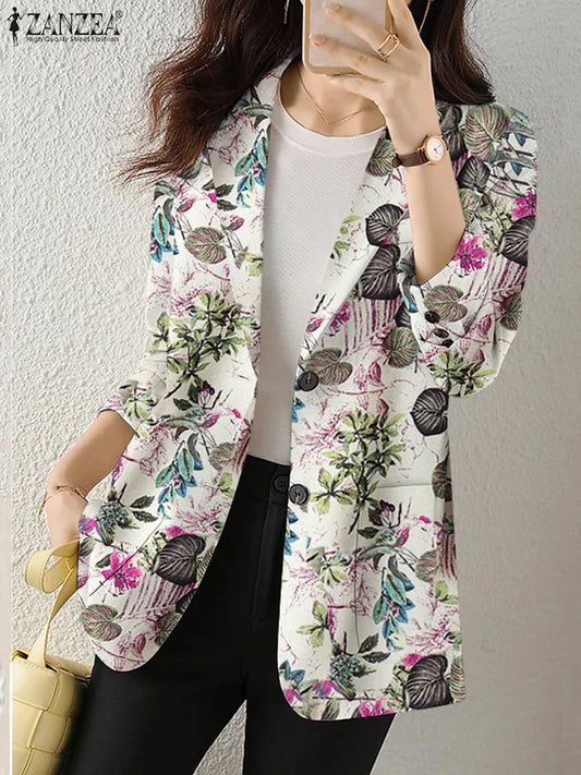 Retro Floral Autumn Blazer for Women