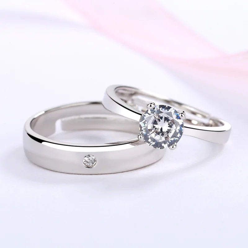 925 Sterling Silver Geometric Couple Rings