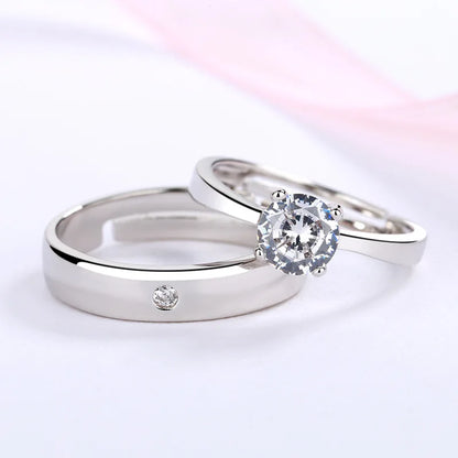 925 Sterling Silver Geometric Couple Rings