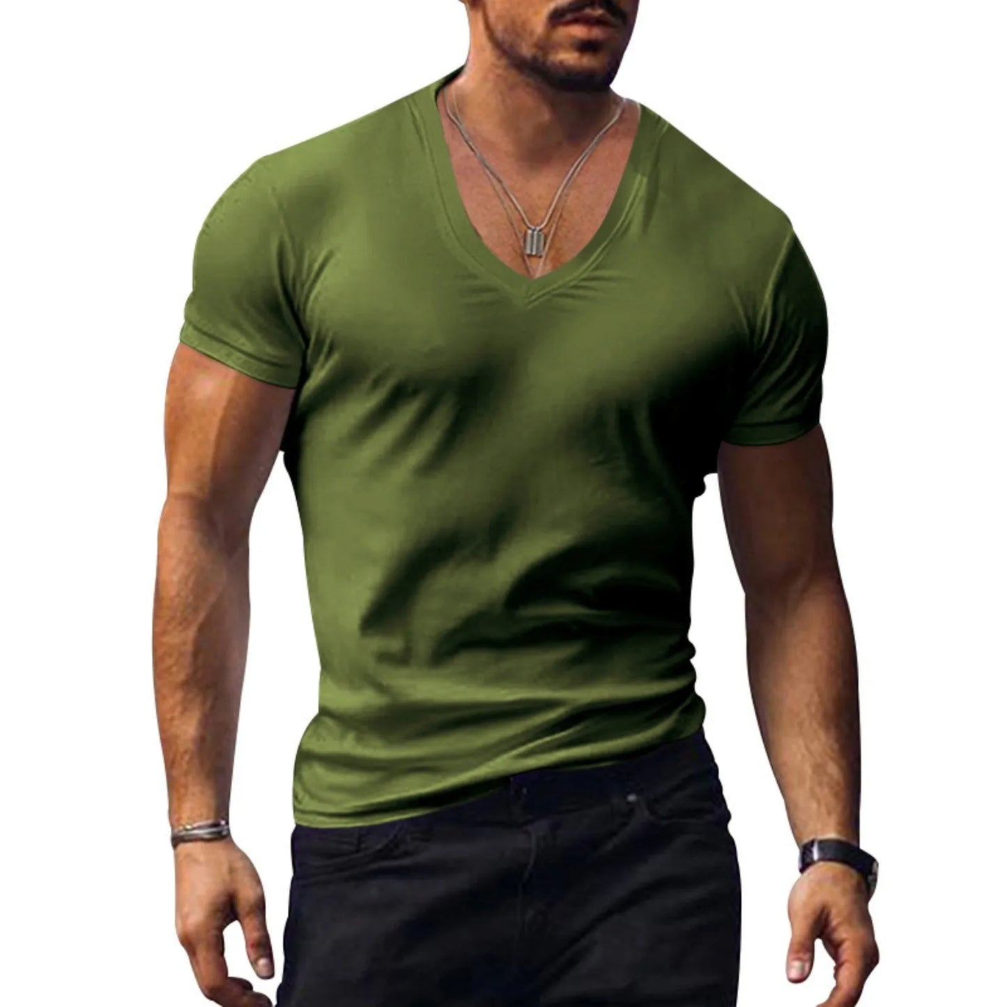 Men's Solid Color T-shirts - Short Sleeve V Neck Streetwear
