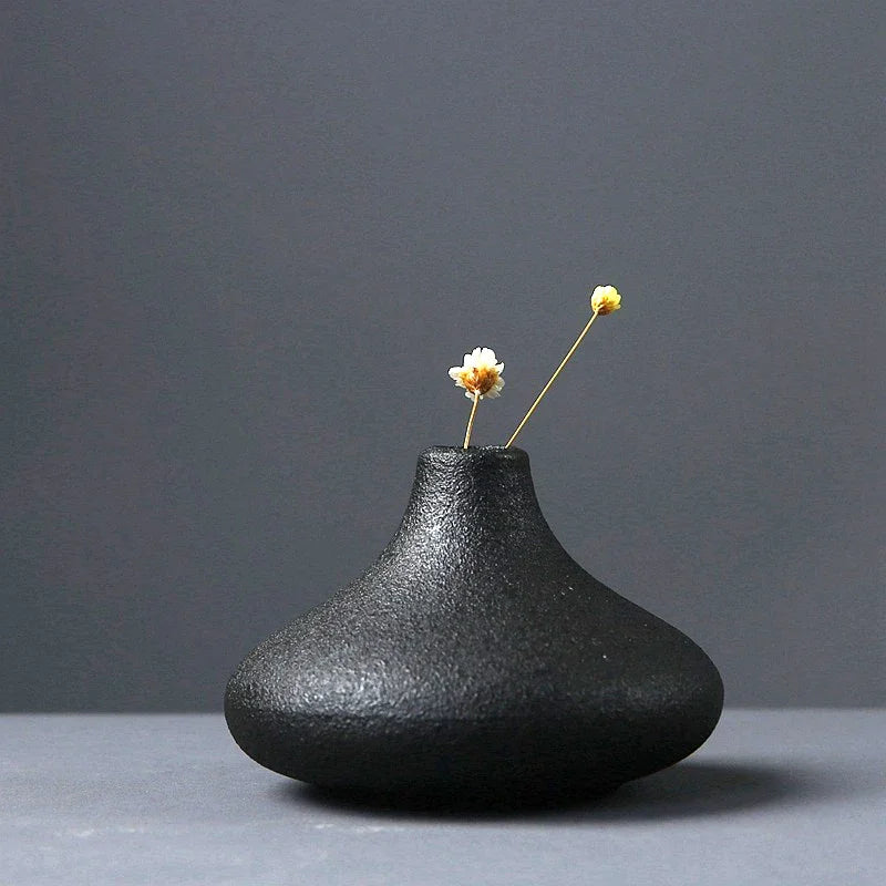 Japanese-style Black Ceramic handmade Vases set