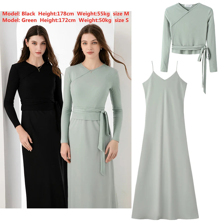 High Stretch Wrap Top & Satin Dress