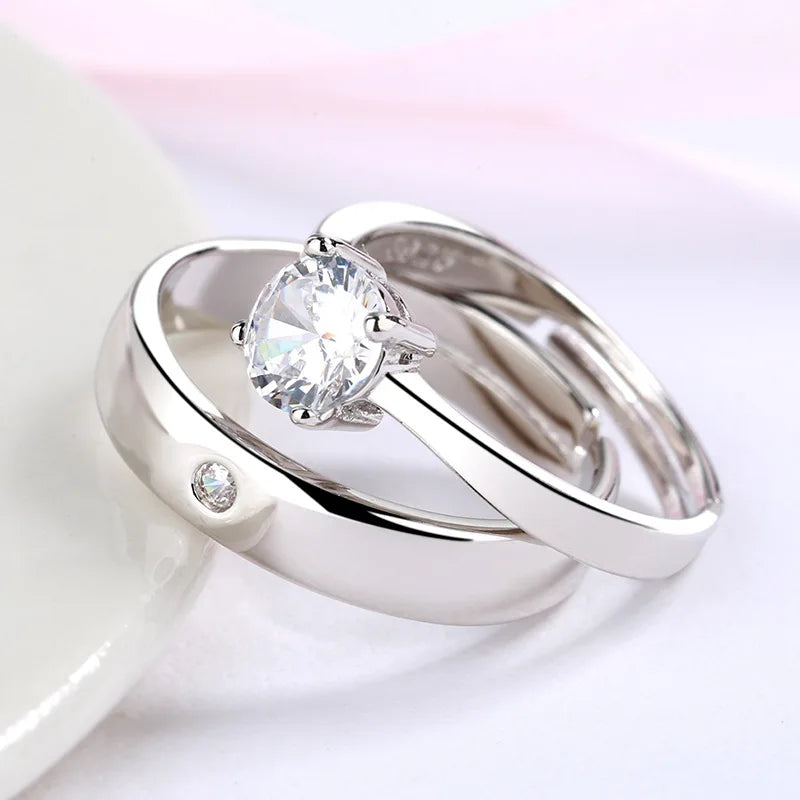 925 Sterling Silver Geometric Couple Rings