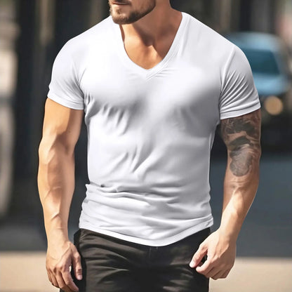 Men's Solid Color T-shirts - Short Sleeve V Neck Streetwear