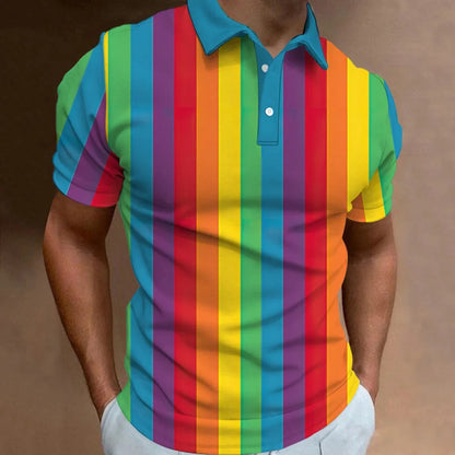 3D Rainbow Print Polo Shirt for Men