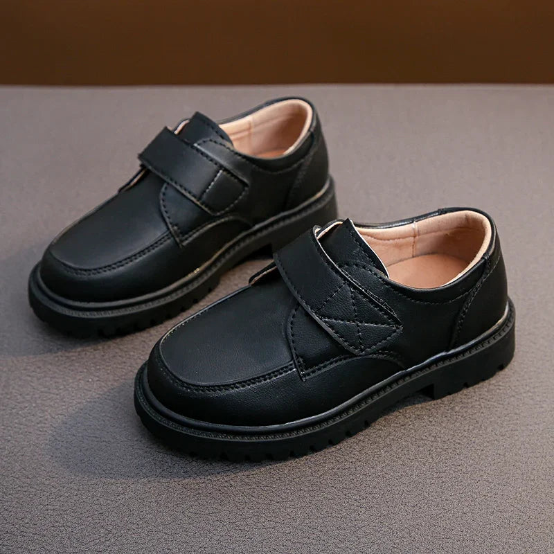 Boys Black Leather Loafers Uniform Shoes