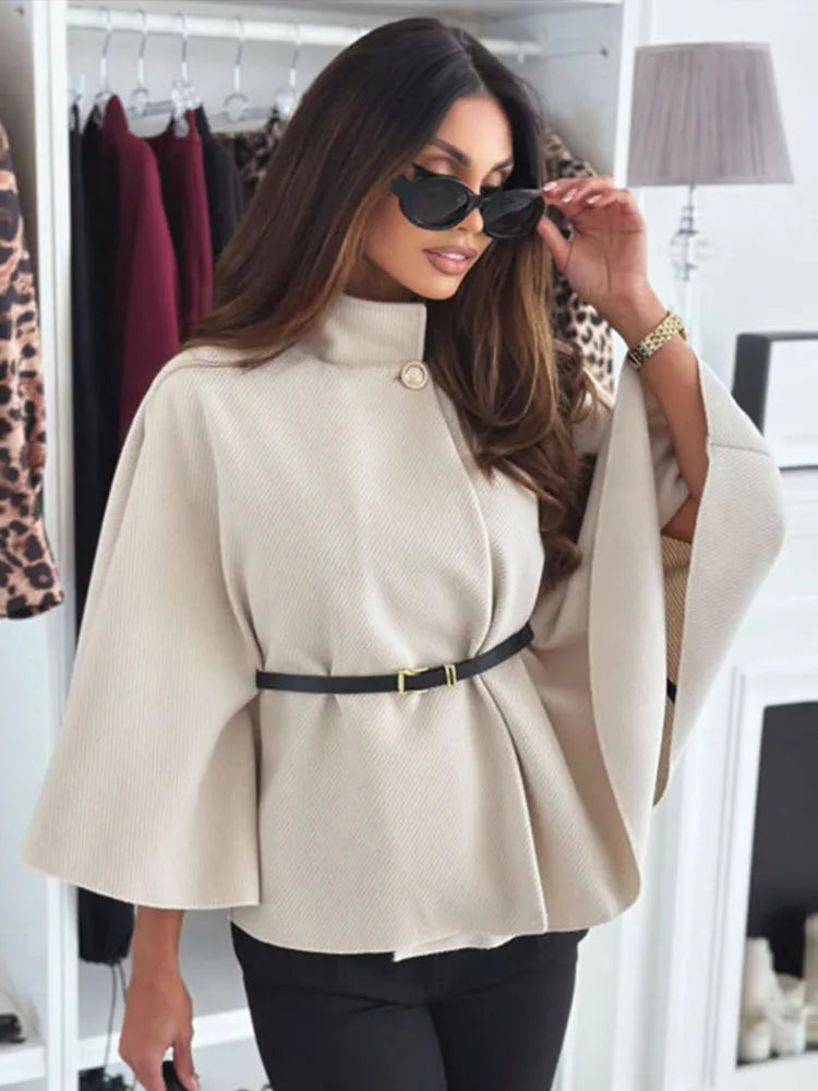 Elegant Woolen Cloak Cape- Oversized Streetwear for Women