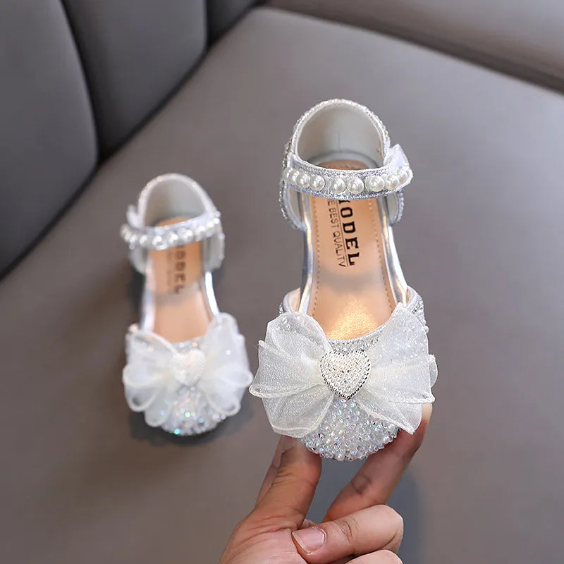 Elegant Rhinestone Bow Princess Sandals for Girls