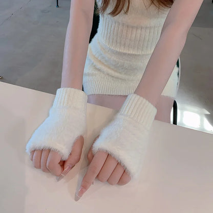 Gants en laine pelucheux pour écran tactile pour femmes