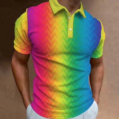3D Rainbow Print Polo Shirt for Men