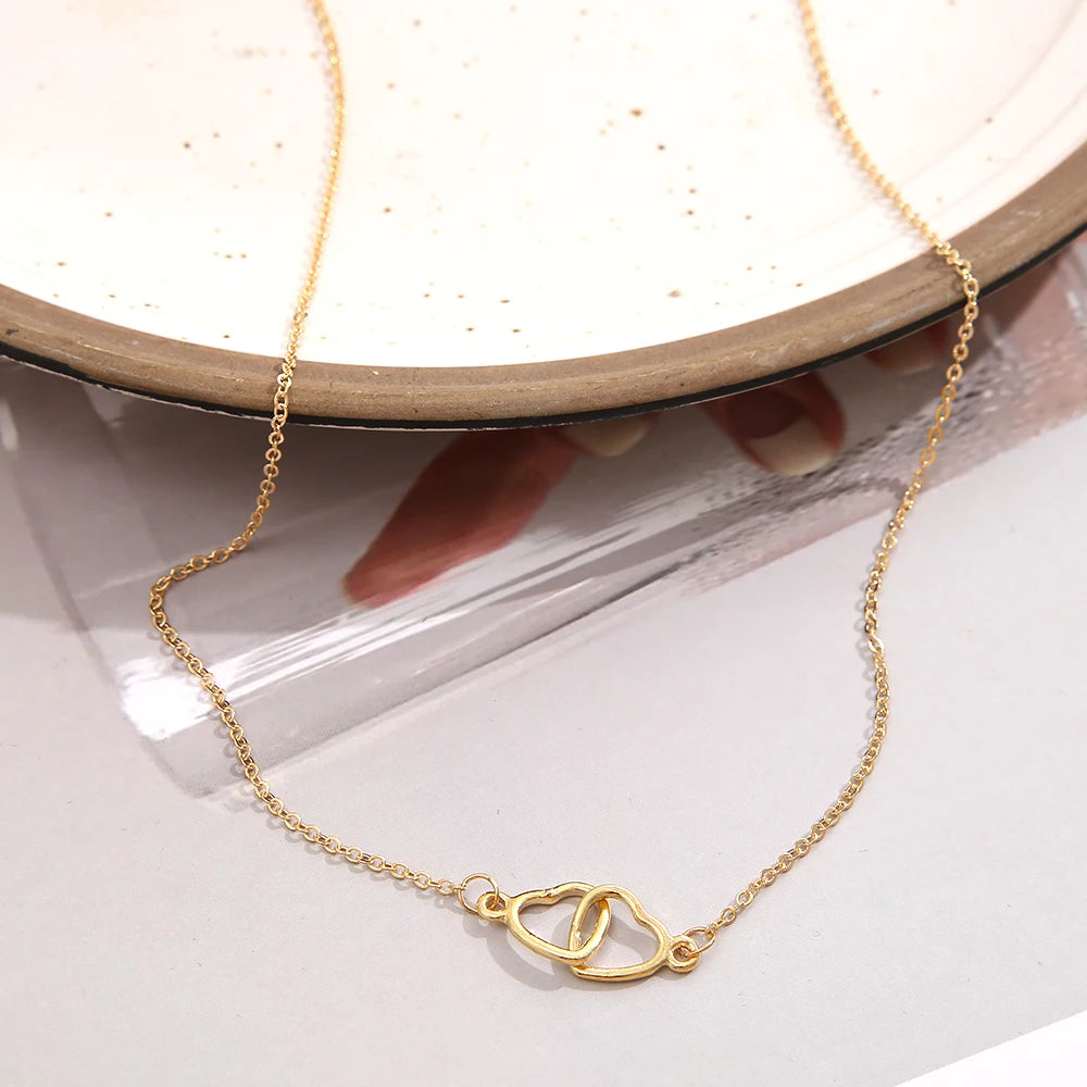 Stainless Steel Double Heart Pendant Chain Necklace