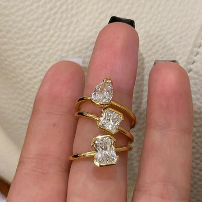 Foxanry Funkelnder Wassertropfen-Zirkonring