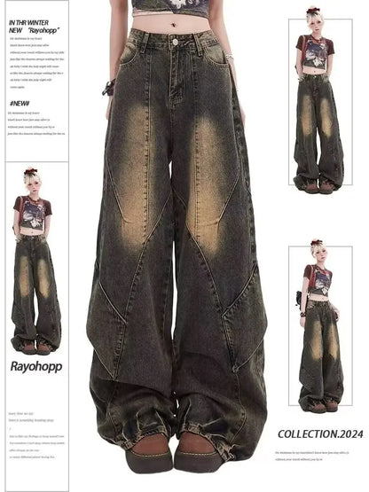 Jean ample taille haute en denim pour femme