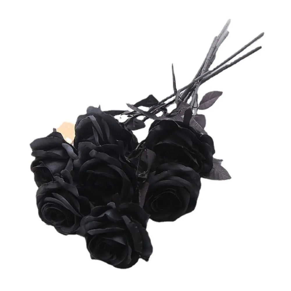 Lot de 5 têtes de roses noires en soie pour décoration de maison et d'événements