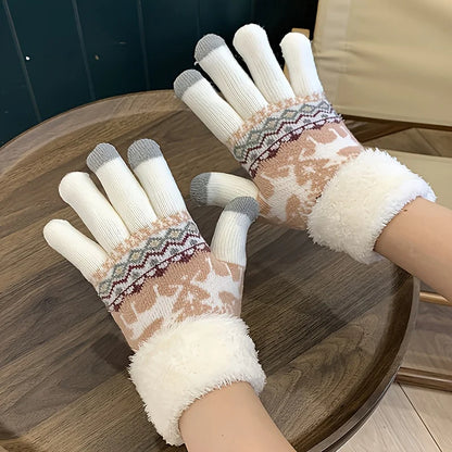 Gants tactiles en tricot jacquard motif renne de Noël