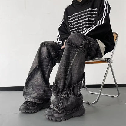 Jean noir oversize punk Y2K de HOUZHOU