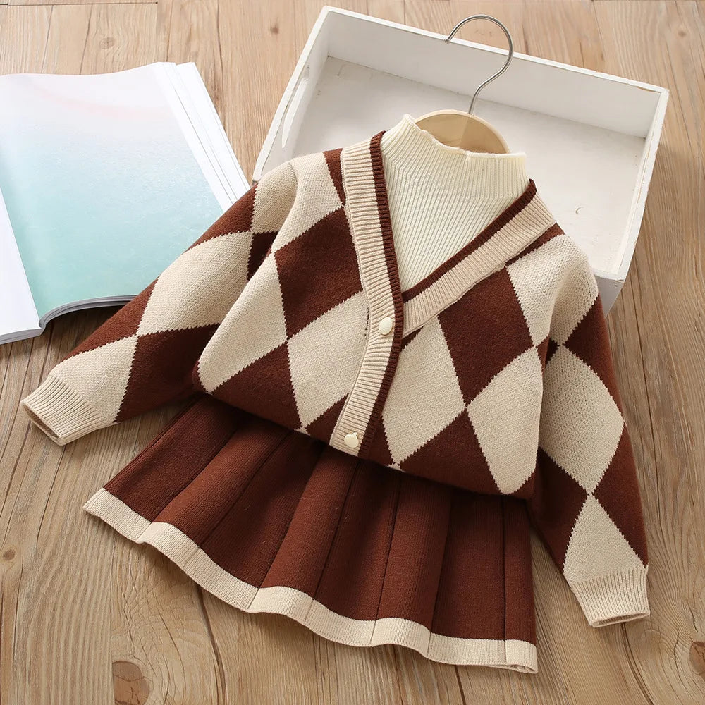 Girls' Korean Knit Sweater & Skirt Set